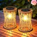Solar Lanterns Outdoor Waterproof 2 Pack, Upgraded Rattan Hanging Solar Lights for Outside with Handle, Bright Auto On/Off Decorative Outdoor Lanterns for Patio Garden Yard Porch, Gifts for Mom