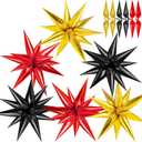 Red Black and Gold Star Balloons, 72 Pcs Large Mylar Explosion Balloons, 12 Point Spike Foil Cone Balloon for New Year, Birthday, Graduation, Anniversary, Movie Night, Party Decoration