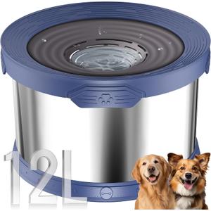 UPSKY Dog Water Bowl No Spill 12L Stainless Steel, 3.17 Gallon Large Capacity Spill-Proof Dog Bowls, Non-Slip Slow Drinking Anti-Splash Bowl for Large Messy Drinkers, No Mess Indoor/Outdoor Use, Blue