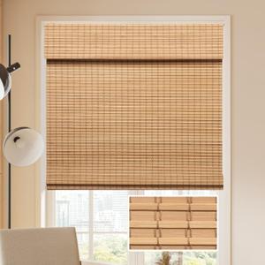 LUCKUP Cordless Bamboo Roman Blinds Shades for Indoor Windows-Blackout Room Darkening Roman Blinds with 6" Valance Cover Enhanced Privacy, 30" W x 64" H