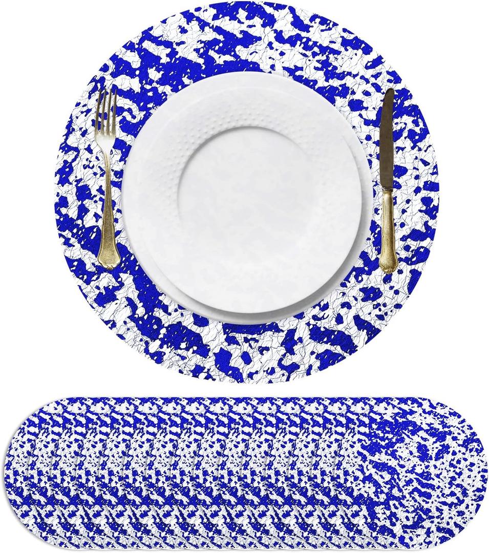 uxcell 16Pcs Blue Disposable Round Placemats, 33cm/13 Metallic Glitters Foil Thin Mesh Table Mats Pressed Foil Table Doilies Decor for Party Weddings Christmas Thanksgiving