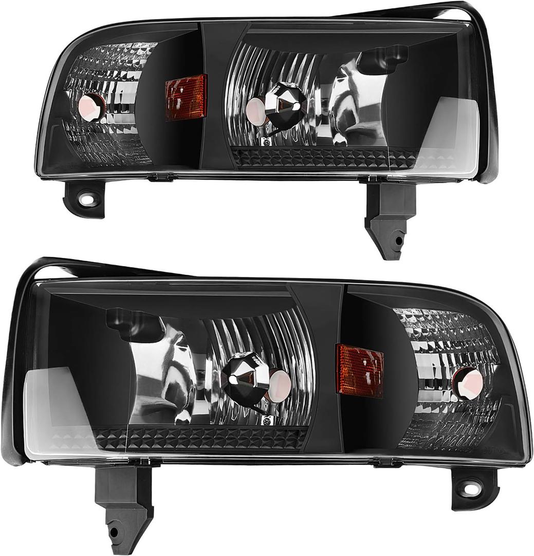 AUTOSAVER88 Headlight Assembly Compatible with 1994-2001 Dodge Ram 1500/1994-2002 Dodge Ram 2500 3500 (without DRL) (Black Housing without DRL)