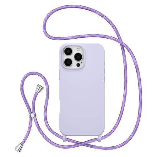 ZTOFERA for iPhone 16 Pro Max Case with Strap,Crossbody Phone Case with Adjustable Neck Shoulder Lanyard,Soft Silicone Shockproof Protective Phone Cover for iPhone 16 Pro Max 6.9 inch-Purple