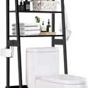 MallKing Over The Toilet Storage, Wooden 3-Tier Over-The-Toilet Rack Bathroom Space Saver Organizer, Freestanding Above Toilet with Toilet Paper Holder and Hooks (Black)