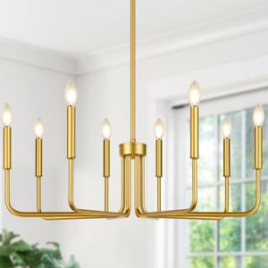 Lynnoland 8-Light Farmhouse Chandelier for Dining Room Lighting Fixtures Hanging, Gold Dining Light Fixtures Industrial Chandelier for Bedroom, Foyer, Hall, Kitchen, Living Room and Entryway