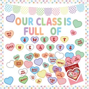 2 x Valentines Bulletin Board Decorations - 120pcs Heart Cutouts Name Tags Valentine's Day Party Supplies Classroom Chalkboard Wall Door Decor