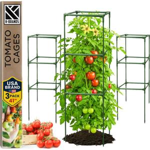 Tomato Cage Square - Large Trellis Stakes and Plant Support Structures for Vegetables and Climbing Plants - Tall Tomato Cages for Garden, Pots, Raised Garden Bed Outdoor Supplies (3 Pack - Up to 41")