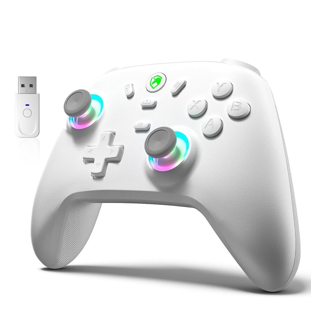 ECHTPower Wireless PC Gaming Controller - Hall Effect Joystick, 2.4G & Wired 1000Hz Polling Rate, 800mAh Battery, Adjustable Turbo/Vibration - for PC/Switch/iOS/Android-off White