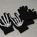 CROSSFINGERS Skeleton Gloves with Touchscreen and Warm for Halloween Cosplay Party and Daily Wears 2 Pairs