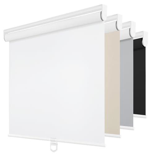 ChrisDowa Cordless Blackout Roller Shades for Windows, Thermal Insulated UV Protection Pull Down Shades, Total Blackout Window Blinds for Home, Office, Bedroom, Door (52" W x 72" H, White)