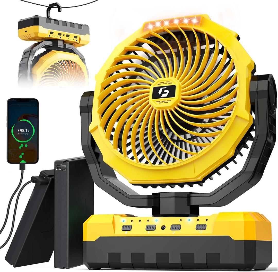36000mAh Camping Fan, 120H Rechargeable Fan Portable with Detachable Battery