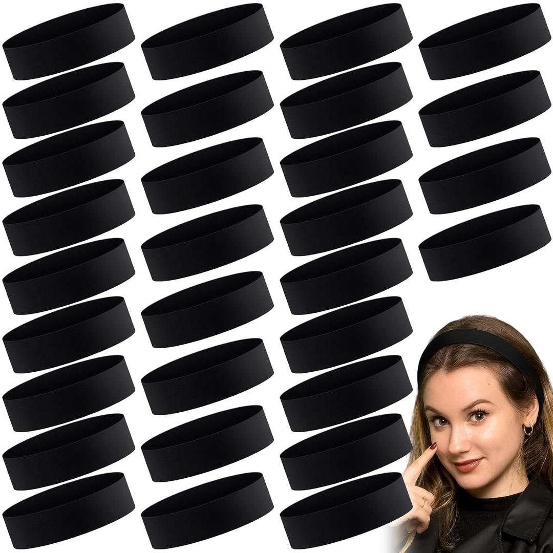 Hanaive 30 Pcs Black Headbands for Women Bulk Wide Cotton Non Slip Hair Bands Thick Head Bands Sport Workout Stretchy Headbands Elastic Head Wrap Hair Accessories for Sports Spa Yoga Running