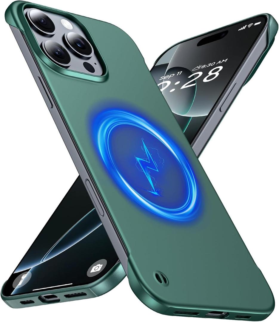 Magnetic Ultra Thin Frosted Designed for iPhone 16 Pro Max Frameless Case 6.9 inch [Compatible with MagSafe] Slim Minimalist Lightweight Matte Hard Cover Protective Borderless Case- Dark Green