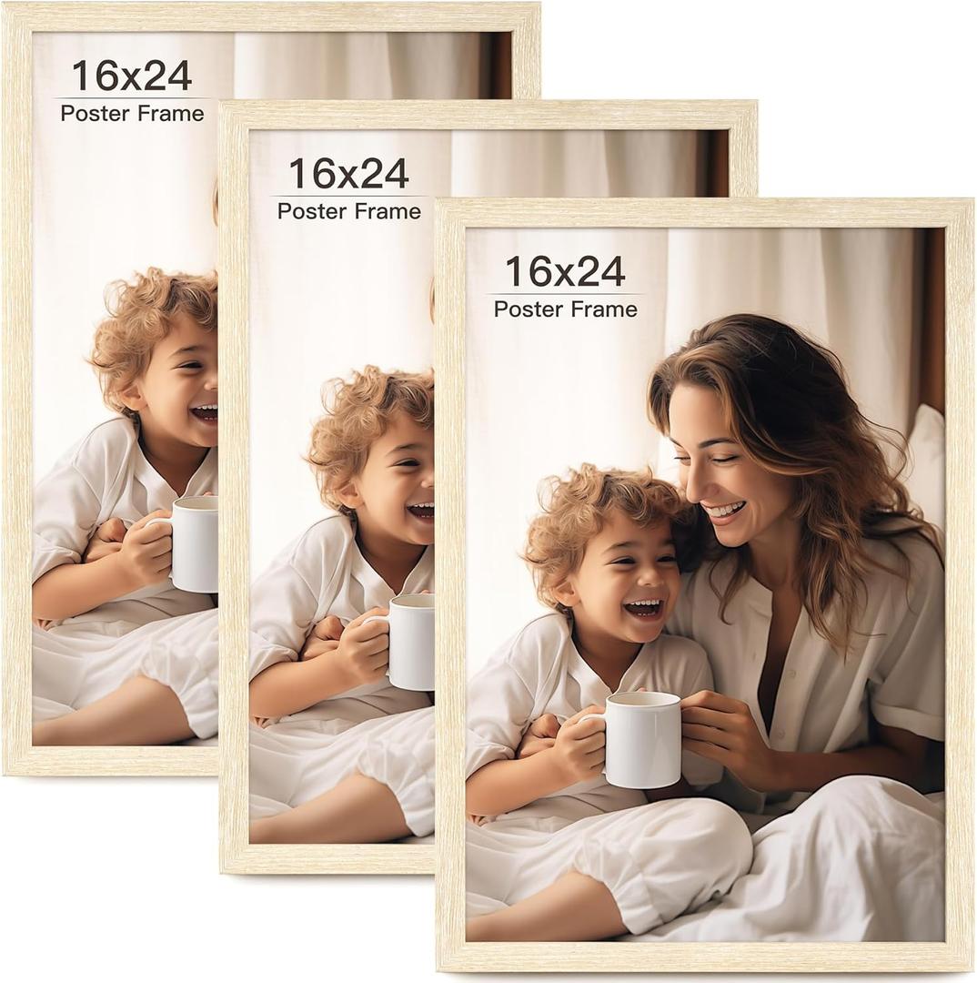 16x24 Picture Frame Set of 3, Natural Wood Grain 16x24 Frames for Horizontal and Vertical Wall Mounting (3 pack,Natural)