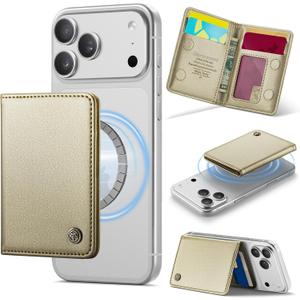 Defencase for Magsafe Wallet Magnetic Card Holder RFID Blocking, PU Leather Minimalist Phone Wallet for MagSafe Phones and Cases for iPhone 17/16/ 15/14/ 13/12/ Pro/Max/Plus/Air, Gold