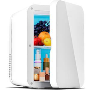 Mini Fridge for Bedroom - 6 Liter/8 Can Portable Refrigerator for Car, Office, Dorm - Quiet Cooler & Warmer for Food, Drinks, Makeup & Skincare - AC/DC Power Supply
