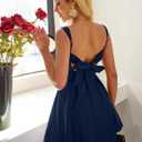YMDUCH Women's Sexy Sleeveless Square Neck Adjustable Straps Bow Tie A-line Mini Party Club Dress (Blue)