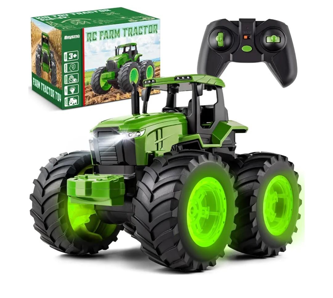 Remote Control Tractor Toys for Kids 35, Light Up Monster Trucks Toy for Boys 3,4,5,6,7 Year Old, Toddlers RC Farm Vehicle Toys for Ages 37 Years Old, Ideal Birthday Toys Gift for Boys Girls