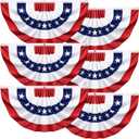 6 Pack USA Pleated Half Fan Bunting Flags, 1.5 x 3 Feet Bunting Flags Outdoor Memorial Day Fourth of July Independence Day 4th of July Decorations