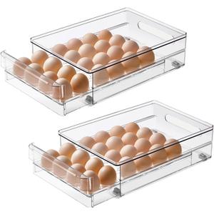 vacane 24 Capacity Egg Holder for Refrigerator Organizer Bins, Clear Egg Storage Container for Fridge Egg Drawer Egg Tray with Non-Slip Pads, Bpa Free Egg Organizer-2 Pack