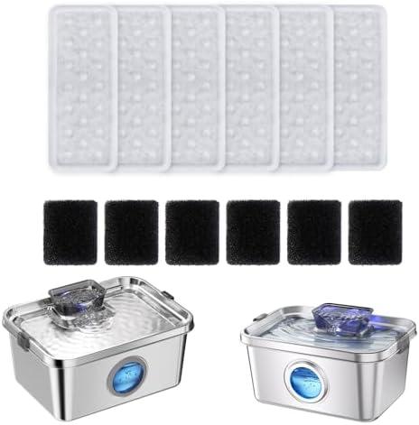 PETIMI Accessories Set (Replacement Filter & Water Pump Sponge) for Pet Water Fountain- 6 pcs Packed Filters and 6 pcs Packed Sponges, Fits PETIMI 2 Gallons and 3 Gallons Pet Fountain Series