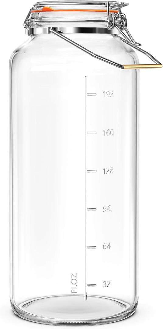 2 Gallon Glass Jar with Airtight Lid(7600ML), Gallon Airtight Glass Storage Jar with Stainless Steel Handle - Large Glass Food Storage Container with Lid Flour, Sugar, and Dog Treats