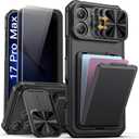 SSLOTSCASE for iPhone 17 Pro Max Case with 2X Privacy Screen Protector, Card Holder & Sliding Lens Cover & Kickstand, Military-Grade Heavy Duty Phone Case Cover for iPhone 17 Pro Max 6.9'', Black