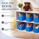 Geetery 24 Pack Large Book Bins with Labels - 14.3 x 7 x 5.3 Inches Heavy Duty Plastic Classroom Book Storage Bins File Organizers Boxes for Classroom, Library, Office, Home, Warehouse (Dark Blue)
