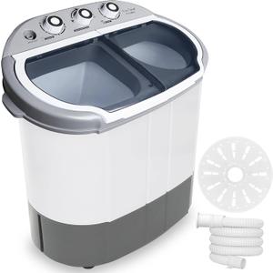 Pyle Portable Washing Machine - Twin Tub 11Lbs Capacity, Compact Mini Laundry Washer (7.7 Lbs) & Spinner (3.3 Lbs) with Timer Control - Perfect for Home, Apartment, Camping, RVs and Dorms (Gray)