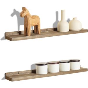 Freezing point Floating Shelf for Wall Set of 2 Natural Wood 23Inch Wall Shelves Decor Plant Display Collectibles Mounted Kitchen Bathroom Bedroom Corner Decorative Storage Stand Brown