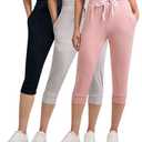 3 Pack: Womens Soft Capri Jogger Women Running Bottoms Capris Running Sports Yoga Lounge Active Ladies Warm Sweatpants Joggers Pants Casual Athletic Pockets Summer Yoga Cropped Cuffed - XXL