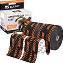 Kinesiology Tape, 2 Rolls Hypoallergenic Athletic Tape for Muscle Strain Relief & Joint Support, Waterproof & Breathable Sports Tape for Pain Relief, 2in x 16ft Uncut Roll-Stripe (Black)