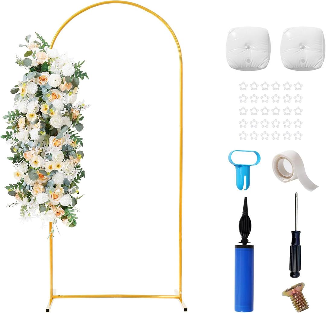 Ascoza Metal Arch Backdrop Stand 6.6FT Gold Wedding Arch Backdrop Stand Balloon Arched Frame for Birthday Party Wedding Baby Shower Graduation Ceremony Decoration (6.6 x 3.3FT (HxW))