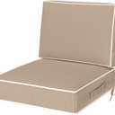 Outdoor Chair Cushions, 24''x24'' Outdoor Chair Cushions, Patio Chairs Cushions w/ Back Cushion,Handle,Straps,Removable Cover, Outdoor Cushion for Kitchen Dining Patio Furniture,Water & Fade-Resistant,  Khaki