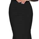 BORIFLORS Women's Ruched Bodycon Long Sleeve Maxi Dress Mesh Square Neck Cocktail Party Long Dresses (Black, XL)