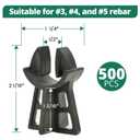 Strasee 500Pcs 1-3/16" Snap Rebar Chairs Plastic Rebar Chair Heavy Duty Fit 3-5 Size Anti Rust Solid Construction for Concrete M076