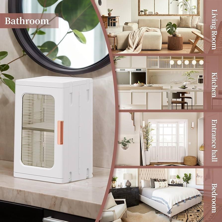 Mini Storage Cabinet with Doors and Shelves Countertop Cabinet Bathroom Storage Kitchen Cabinet with Adjustable Shelf Cabinet Organizer Toilet Paper Linen Closet 1 Layer(White)