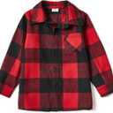 PATPAT Family Matching Outfits Mommy and Me Dresses Matching Set Long Sleeve Plaid Midi Dress and Casual Button Down Shirts (6-7 Years, Black)