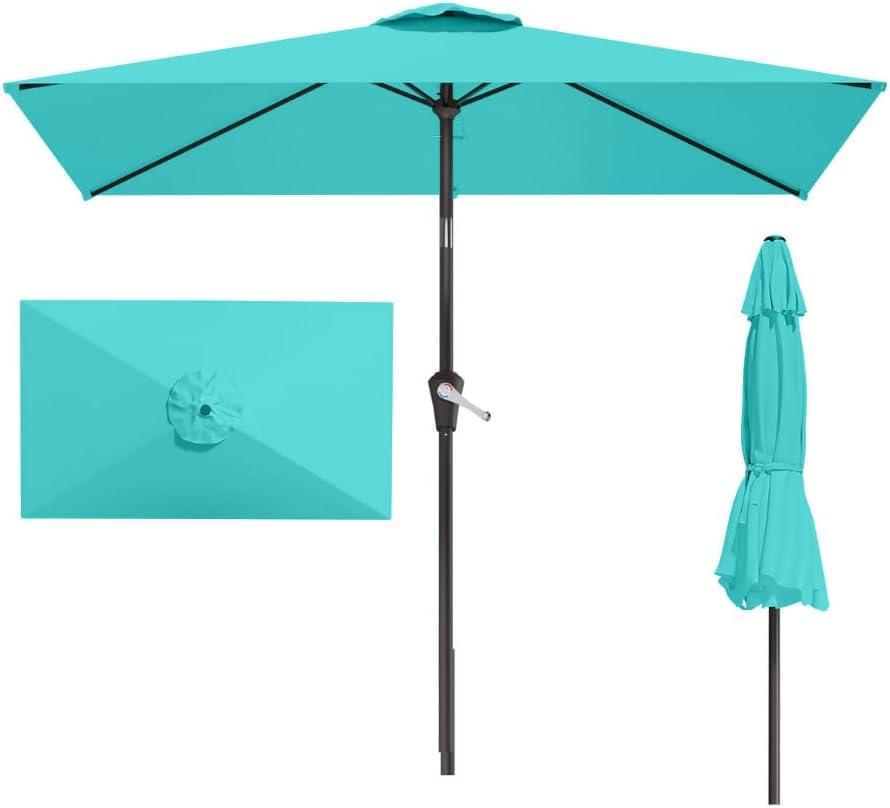 6.5' x 10' Rectangular Patio Umbrella Large Outdoor Market Umbrella w/UV Protection, Push Button Tilt and Crank Lift, Rectangle Table Umbrella for Garden, Deck, Pool, Patio, Aqua Blue, 6.5x13FT