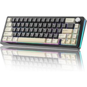 YUNZII AL66 Wireless Mechanical Keyboard,Full Aluminum CNC,65% Knob Control,Bluetooth/2.4G/Wired,Hot Swappable Pre-lubed Switches,Gasket Mounted RGB for Win/Mac(Milk Switch, Black)