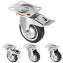 H&S Heavy Duty 75mm Caster Wheels for Trolley & Furniture  4 Casters with Brakes, Double Ball Bearing Swivel Heads, Black