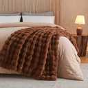Lotus Karen Faux Fur Throw Blanket Dark Coffee - Big Bubble Rabbit Fluff Blanket for Couch Bed Sofa,Softest Fluffy Fuzzy Cozy Blanket,Thick Furry Plush Shaggy Warm Blankets for Women,90x90 Inches, Queen