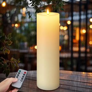 14" x 4" Large Outdoor Candles, Waterproof Flickering LED Flameless Candles with Timer, Battery Operated Candles with Remote Control Realistic Fake Pillar for Patio Porch Lanterns, Ivory 1 Pack