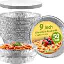 50 Pack 9 Inch Round Aluminum Pans with Cardboard Lids - Disposable Tin Foil Pans, Food Containers for Cake Baking, Cooking, Reheating, Roasting, Storage