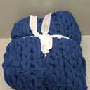 Bigacogo Chunky Knit Throw Blanket for Couch, 40x60 inches, 100% Hand Knitted with Thick Jumbo Chenille Yarn, Cozy Soft Large Rope Knot Cable Crochet Blankets for Sofa Bed Living Room, Navy Blue