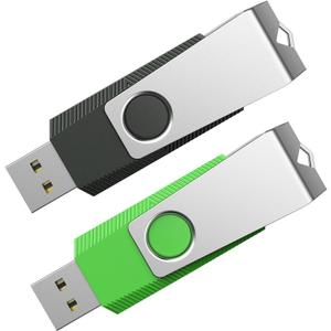 Aiibe 64GB Flash Drive 2 Pack 64GB USB Flash Drive Thumb Drive Zip Drive USB 2.0 Memory Stick USB Drive with Keychain (64G, 2 Colors: Black Green)