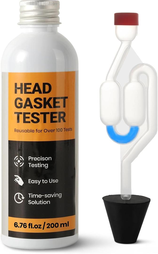 6.76 fl. oz Head Gasket Tester Kit, 100+ Tests, Includes Rubber Stopper & Clear Tube, Quickly Detects Leaks for Most Engine Systems, Compatible with Cars, Trucks, SUVs