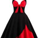 Women Vintage Polka Dot 1950s Rockabilly Halter Audrey Dress Retro Floral Evening Cocktail Swing Dress (XL)