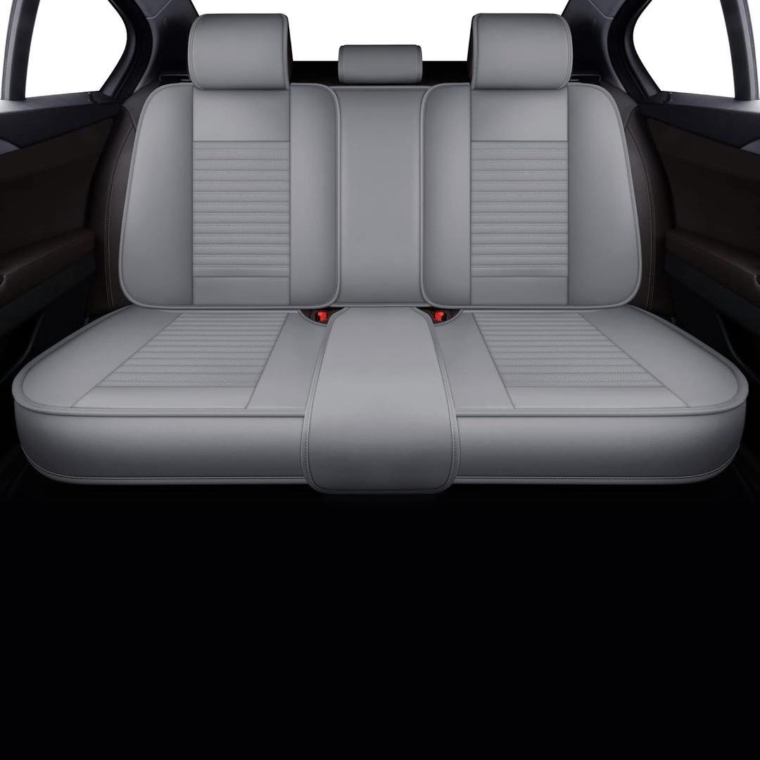LINGVIDO Leather Car Seat Covers,Breathable and Waterproof Faux Leather Automotive Seat Covers for Cars SUV Pick-up Truck Sedan,Universal Anti-Slip Driver Seat Cover with Backrest (Rear Seat, Gray)