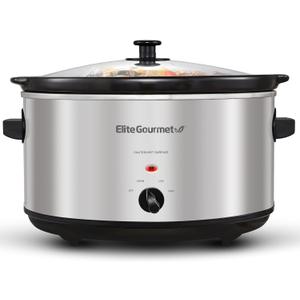 Elite Gourmet Stainless Steel Slow Cooker, Dishwasher-Safe with Tempered Glass Lid, Cool-Touch Handles, Removable Stoneware Pot, 8.5 Quart,MST-900V